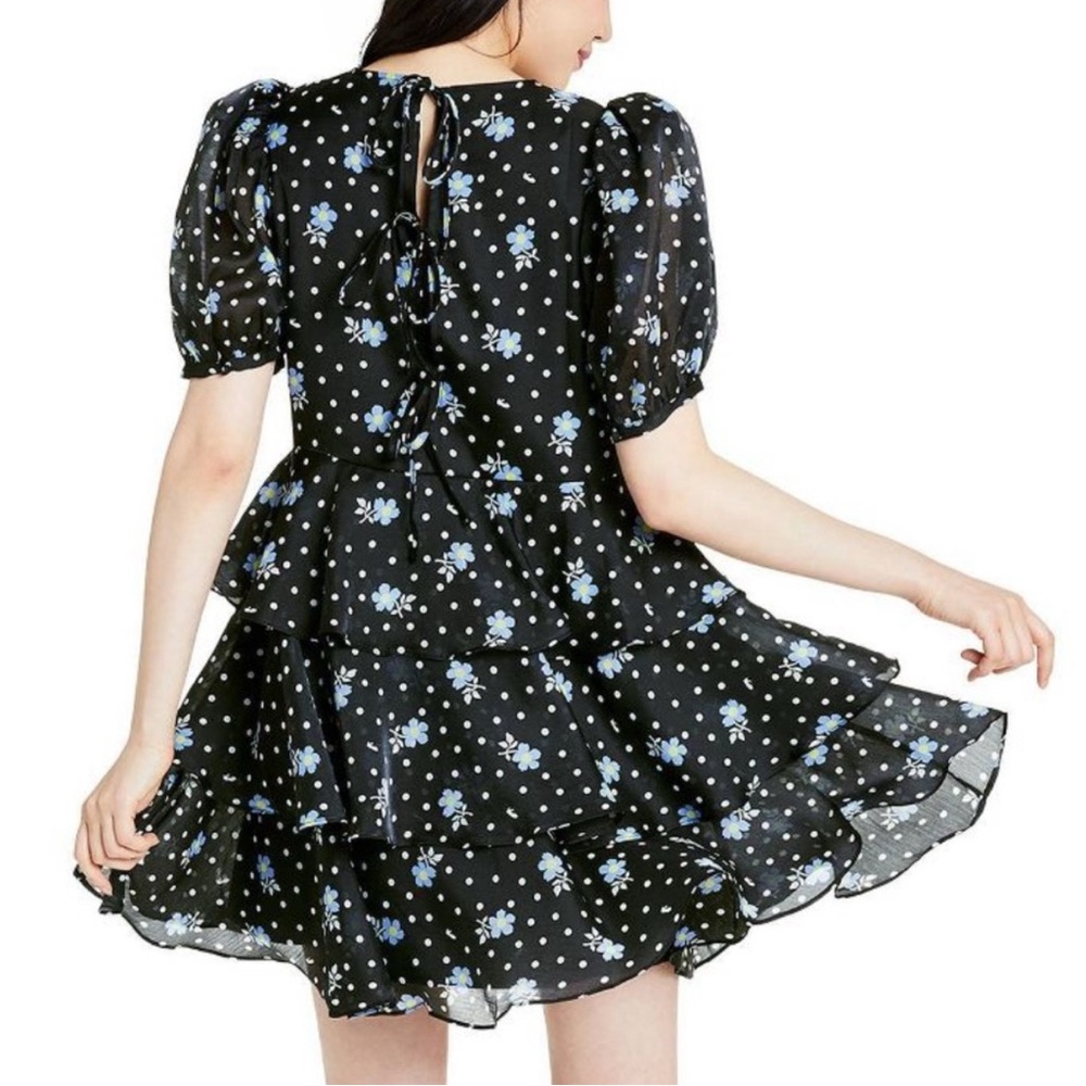 Sandy Liang Black and Blue Floral Mini Dress
